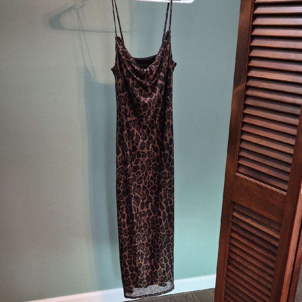 Rachel Zoe Leopard Print Slip Dress in Brown and Black